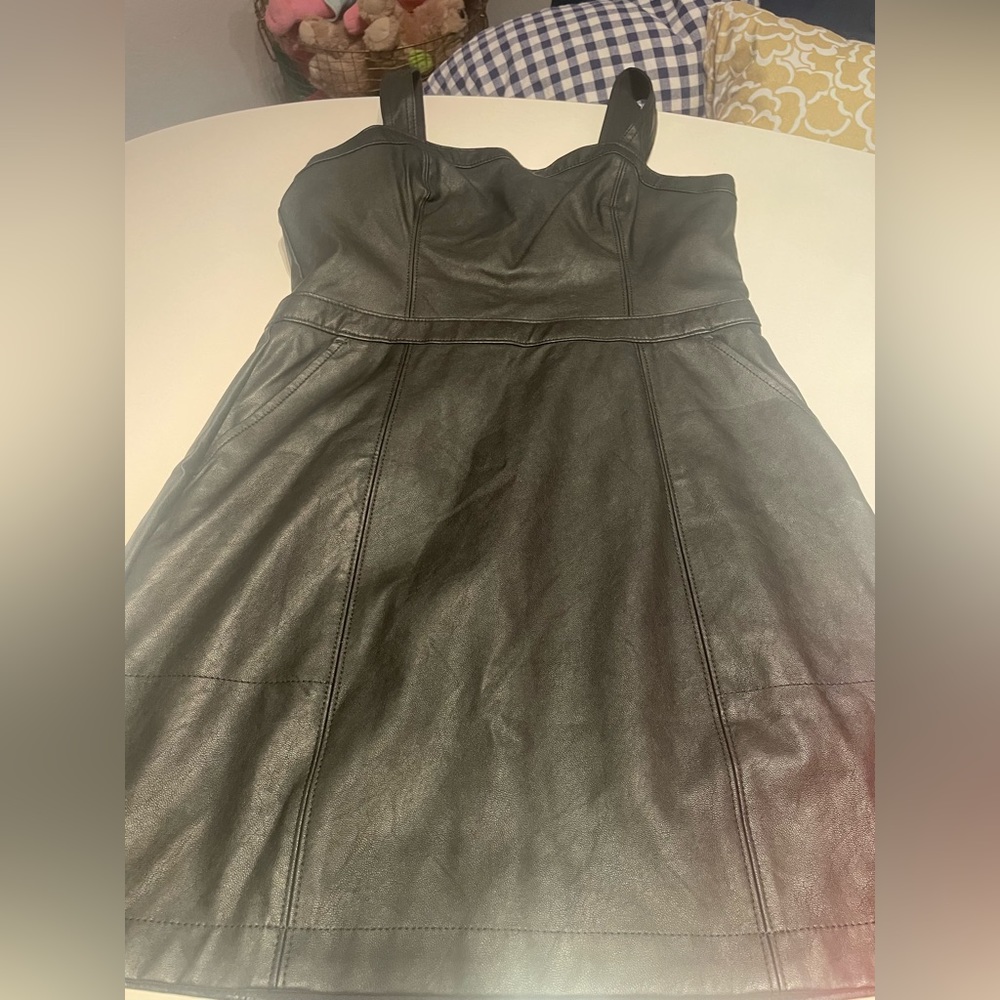 Abercrombie & Fitch Vegan Leather Mini Dress Apron Style Square Neck Black